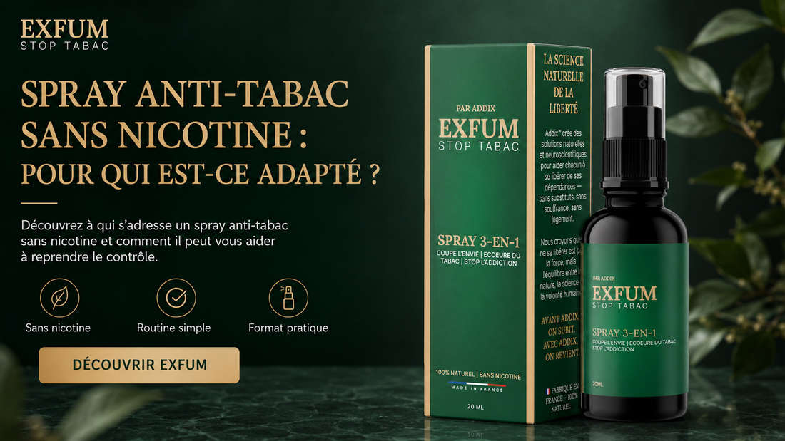 Illustration de l’usage d’un spray sans nicotine Exfum au quotidien